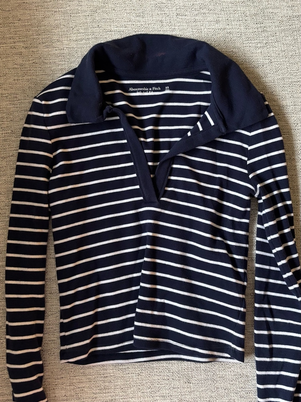 Abercrombie & Fitch Navy and White Striped Long-Sleeve Top